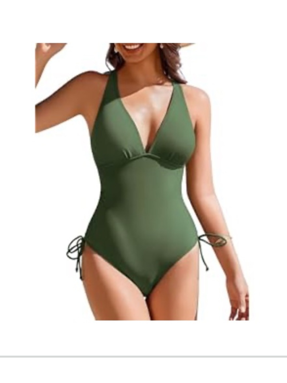 Amazon Olive Green V-Neck One-Piece Swimsuit